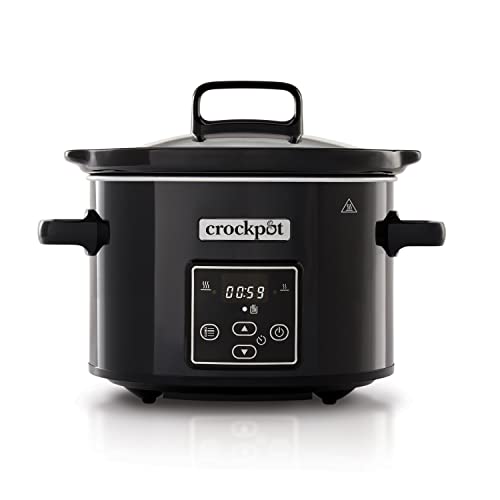 Crockpot olla de cocción lenta eléctrica, pantalla digital programable, 2,4 l (2 personas), función de calentado, color negro y cromado [CSC061X]