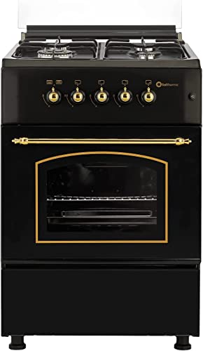 SOLTHERMIC 50 CM ANCHO F5S40G2 COCINA GAS NEGRA RUSTICA CON MANDOS DORADOS / 4 FUEGOS CON ENCENDIDO AUTOMATICO/GAS BUTANO Y GAS CIUDAD/ALTA GAMA