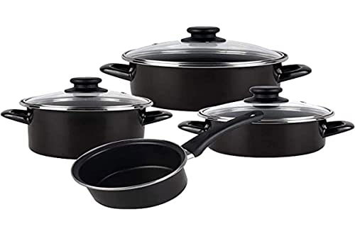 Magefesa Kenia Batería de cocina, acero vitrificado, antiadherente bicapa reforzado, apta para todo tipo de cocinas, negro, 7 piezas