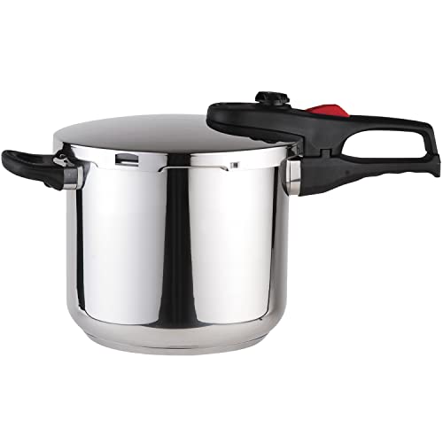 MAGEFESA ® Practika Plus olla a presión super rápida de 6 litros, fácil uso, acero inoxidable 18/10, apta para todo tipo de cocinas, inducción, fondo termo difusor, 5 sistemas de seguridad, express