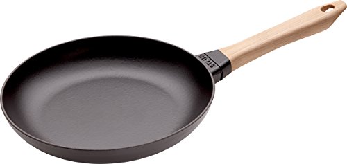 STAUB Sartén de hierro fundido con mango de madera, Apta para la inducción, 26 cm, Negro