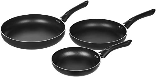 Amazon Basics Set de sartenes antiadherentes, 3 Unidads - 20 cm, 25 cm y 30 cm, Negro