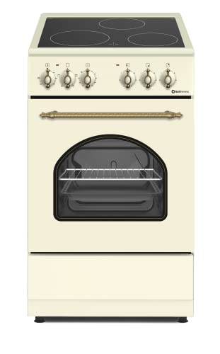 COCINA VITROCERÁMICA CON HORNO ELECTRICO SOLTHERMIC CREMA RÚSTICA ACABADOS DORADOS/50 CM ancho, 3 FUEGOS/HORNO ELECTRICO
