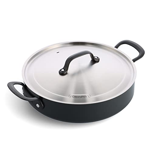 GreenPan Craft Sartén de Cerámica Saludable Antiadherente 30 cm/4,9 Litros con Tapa, Libre de PFAS, Apta para Inducción, Apta para Lavavajillas, Apta para Horno, Negra