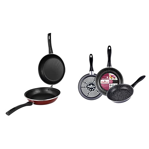 MAGEFESA PRAGA sartén tortilla 24, acero esmaltado vitrificado, en granate & MAGEFESA K2 Gransasso Juego de 3 sartenes (18/20/24) cm de Acero vitrificado Exterior Gris Motead,Color Gris Marengo