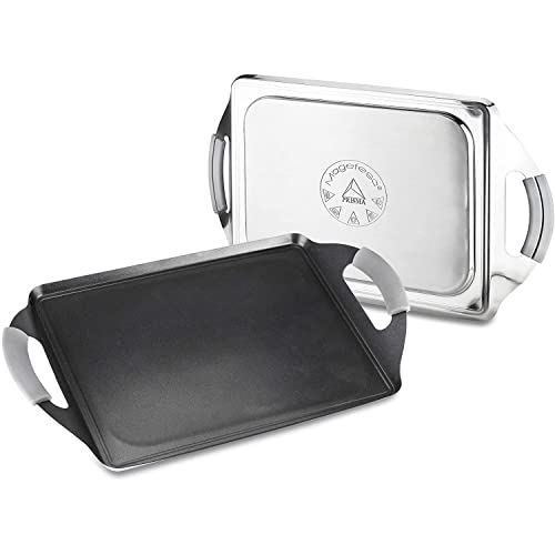 MAGEFESA ® Prisma teppanyaki de 27 cm, fabricado en acero inoxidable 18/10, antiadherente triple capa, apta para todo tipo de cocinas, incluido induccion, apto para lavavajillas y horno hasta 200 ºC