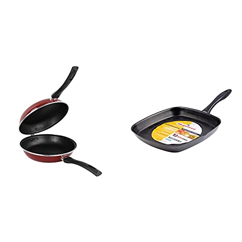 MAGEFESA Praga Sartén para tortilla 20cm de acero vitrificado exterior rojo + Glass Asador cuadrado alto 28cm de acero vitrificado exterior negro cristal