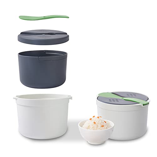 Cocina de arroz para microondas de 2l, olla de pasta para microondas de gran capacidad con tapa y colador, antiadherente, sin BPA, fácil de usar, apto para lavavajillas, para arroz, pasta(verde)