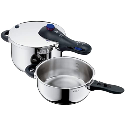 WMF Perfect Plus - Set con Olla Rápida 22 cm de diámetro de 4 litros y medio + cuerpo 3 litros, Acero Inoxidable para inducción, 4L / 3L