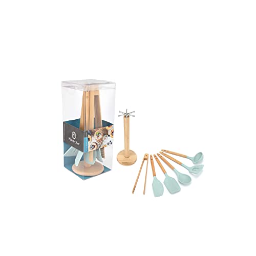 Masterchef Junior - Utensilios de Cocina - Carrusel Completo - Contiene Seis Utensilios De Cocina De Silicona y Madera - Diseño y Funcionalidad - Color Azul