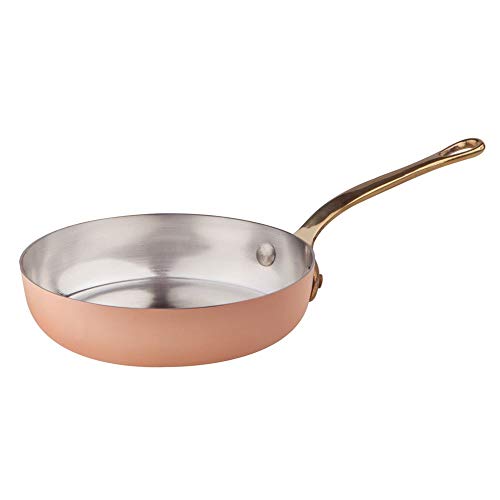 Pentole Agnelli ALCM111M14 Bandeja de servicio, en cobre liso, con mango de latón fundido estilo francés, 14 cm
