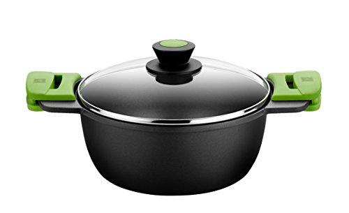BRA Prior - Cacerola Alta con Tapa de Cristal, Aluminio Fundido, Negro, 32 cm