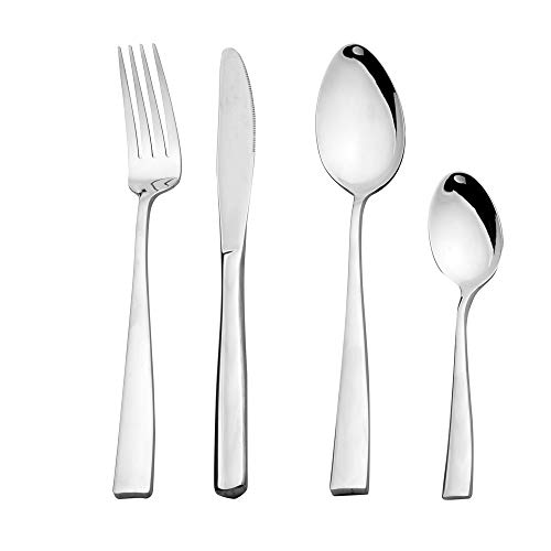 Otto Koning–Leipzig-Juego de cubiertos acero inoxidable 24 piezas–pulido espejo, apto para lavavajillas. Con tenedor, cuchara, cuchillo y cuchara café. Una cubertería para 6 personas de diseño moderno
