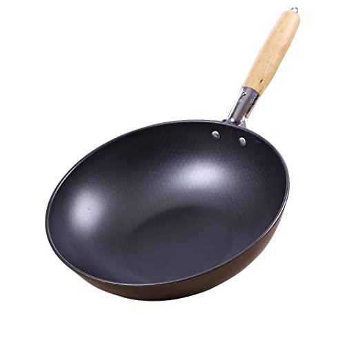 ZAANU , Sartén de alta gama para el hogar, mango de madera de 30 cm, Wok tradicional, huevos revueltos súper rentables, sartén sin sartenes, sartenes Wok