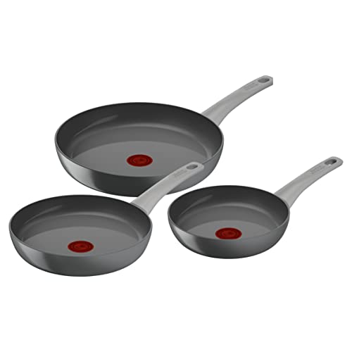 Tefal Renew On – Juego 3 Sartenes 20/24/28 cm de aluminio 100% reciclado, revestimiento antiadherente cerámico sin PFOA, Thermo-Signal, embalaje 90% reciclado, todo tipo de cocinas, cocina saludable