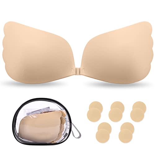 Nadeer Mujer Sujetador Adhesivo sin Tirantes Push up Invisible Espalda Reutilizable Silicona Bra para Vestido de Boda Festivales