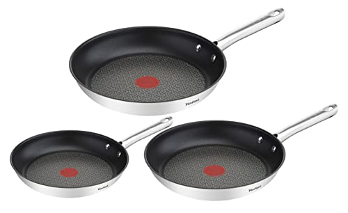 Tefal Duetto - sartenes antiadherentes, base gruesa, reforzada a prueba de impactos, fácil limpieza, todo tipo de fuegos, Color Hierro, Juego de 3 Sartenes de 20/24/28 cm de acero inoxidable