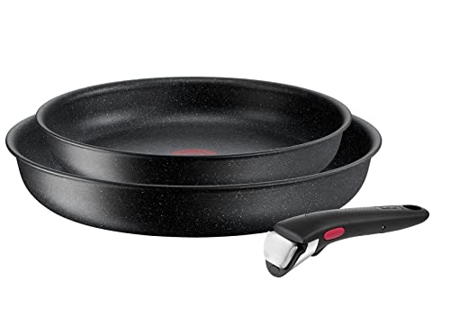 Tefal L39990 Ingenio Black Stone - Juego de sartenes (3 piezas, apilables, antiadherente, apta para inducción, indicador de temperatura térmico, color negro