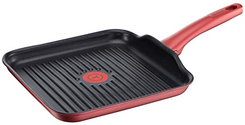 Tefal - Sartén grill 26x26cm aluminio fundido, compatible Inducción, Gas, Eléctrico y Vitrocerámica, revestimiento antiadherente sin PFOA, sin plomo, sin Cadmio. Tapa y accesorios aptos lavavajillas.