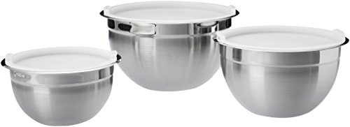 Amazon Basics Juego de boles para mezclar de acero inoxidable, 3 Unidad, 1.5 Cuartos, 41 litros, 2,83 litros y 4,73 litros, Plata