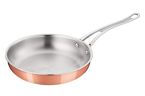 Tefal by Jamie Oliver Premium Triply Cobre Sartén E49004 | 24 cm | Construcción de tres capas: acero inoxidable, aluminio, cobre, mango remachado, apta para inducción