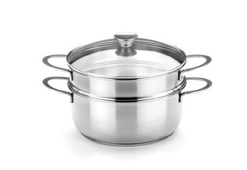 BRA Ancora - Set para cocinar al Vapor, 20 cm, Acero Inoxidable 18/10, con Tapa de Cristal