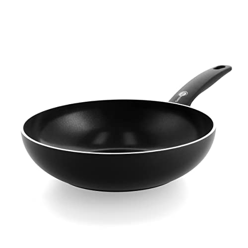 GreenPan Cambridge Wok de Cerámica Sana antiadherente de 28 cm/3.7 Litros, sin PFAS, inducción, apto para lavavajillas, apto para horno, negro