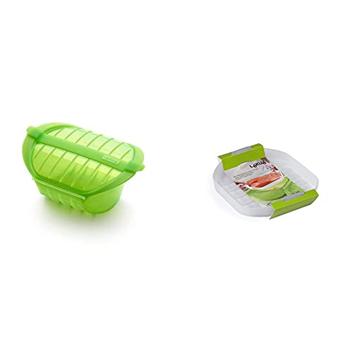 Lékué Ogya 1-2 Verde Estuche Vapor, Silicona Platino, Personas + Bandeja Para Estuche De Vapor Hondo, Transparente 1-2 Personas, Silicona