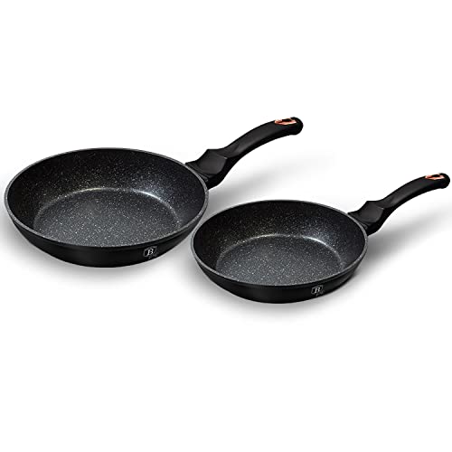 Berlinger Haus Black Rose Juego 2 Sartenes Inducción 22-26cm Aluminio Forjado Antiadherente Ecológico Mármol sin PFOA, Diseño Elegante, para Todas Las Cocinas, Vitrocerámica Gas Negro Mate (BH-1644NF)