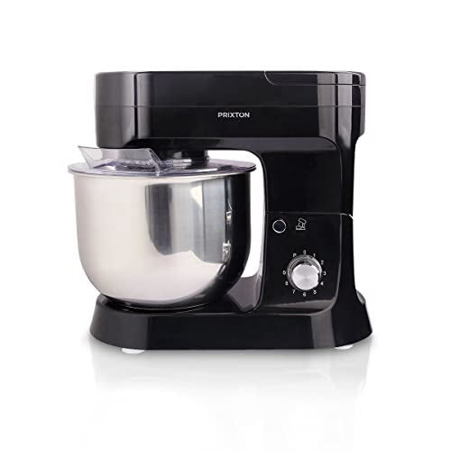 PRIXTON KR300 - Batidora Amasadora Reposteria Potencia 1800 W 9 Velocidades Bol Acero Inoxidable 8 litros 3 accesorios Tapa Transparente - Negro