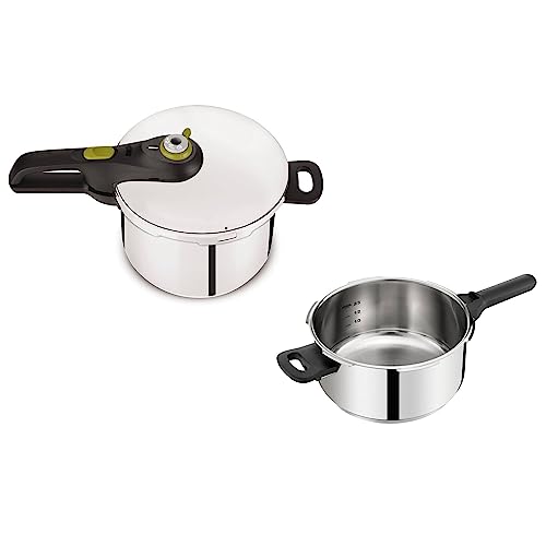 Tefal Ollas Express Secure 5 Neo Set 6 L y 4 L - Ollas a presión con una tapa, 5 Sistemas Seguridad, 2 Modos de Cocción, Indicador de Presión, Cierre y Apertura Fácil, Acero Inoxidable, sin cestillo
