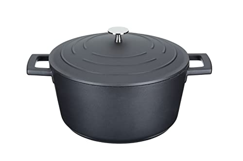 MasterClass Cazuela con Tapa, Mediana 4L/24 cm, Aluminio Fundido Ligero, Apta para Horno y Placa de Inducción, Negra
