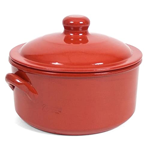 Olla de barro con tapa y asas 4 litros, cacerola de cerámica marrón 18,5 x 27 x 25 cm, cocina tradicional, apta para microondas, gas, vitrocerámica y lavavajíllas, terminada a mano