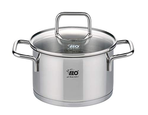 ELO 7241226 - Olla de acero inoxidable para inducción, olla de acero inoxidable, 12 cm, olla con tapa de cristal, acero inoxidable, vidrio, 12 cm