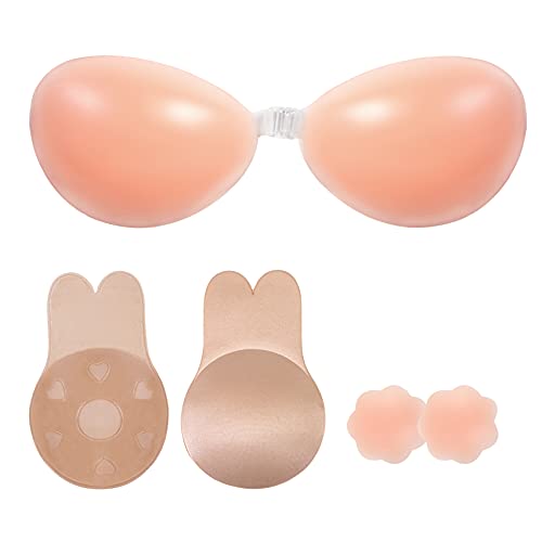 Kotashion Silicone Sujetador Adhesivo Invisible Push Up Sujetador Reutilizables Sujetador Adhesivo Sin Tirantes Silicone Bra，Beige，B-D