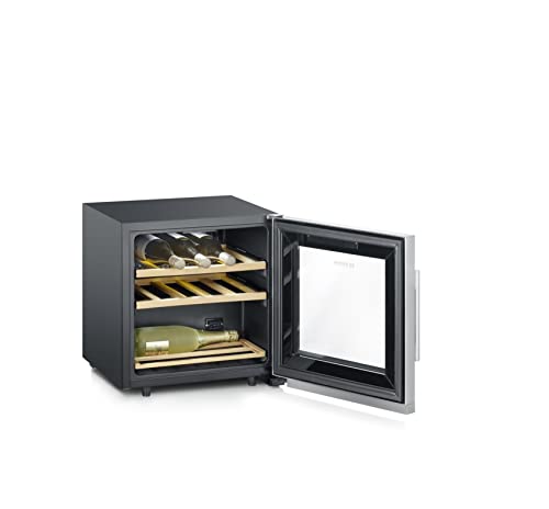 SEVERIN Vinoteca SEVINZO para 14 botellas, 43 L, Temperatura entre 5° y 20°C, Nivel de ruido 38 dB(A), Pantalla táctil exterior, Estantes de madera extraíbles, 50,8 x 48 x 43 cm, Negro WKS 8892