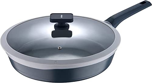 MasterPRO Sartén con tapa de vidrio templado, 32 cm, sartén de aluminio fundido duradero, sartén antiadherente, apta para todo tipo de gas, cerámica gastró, gris