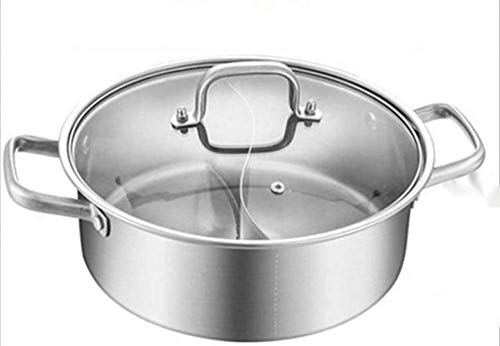 chaozhi Olla Caliente con Tapa de Vidrio, Olla Caliente Dividida de Acero Inoxidable, Olla Caliente Yin Yang de Doble Cara, Herramienta para cocinar Sopa de cazuela de cocina-30cm