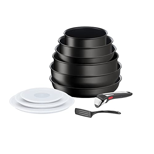 Tefal Ingenio Eco Resist On 11 piezas apilables + Mango extraíble - Revestimiento antiadherente, indicador de temperatura, cocina saludable, utensilios de cocina, fabricado Francia, apto inducción