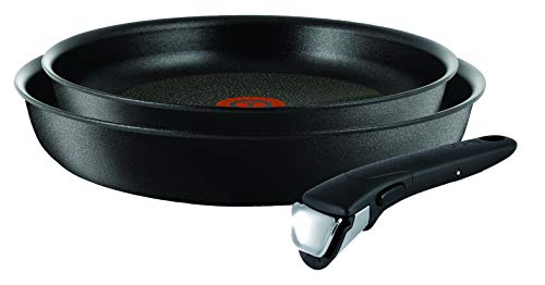 TEFAL Ingenio Ultimate L7649253 - Juego de sartenes (24 – 28 cm), revestimiento antiadherente, mango extraíble, distribución uniforme del calor, color negro