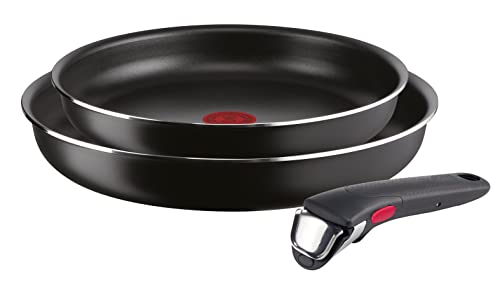 Lagostina Ingenio Essential Plus - Juego de ollas y sartenes antiadherentes de aluminio para gas y horno, 3 piezas, sartenes Ø 24 y 28 cm y mango extraíble