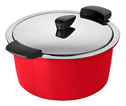 Kuhn Rikon Cacerola Térmica Hotpan, Olla de Acero Inoxidable18/10, con Tapa de Doble pared, 3L. /22 cm Diametro, Apta para Inducción, Color rojo
