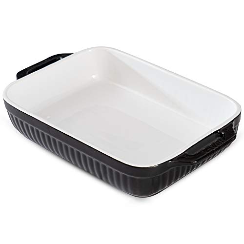 HUAFA Bandeja Rectangular Cerámica de gres Fuente para Horno,para 6 porciones,32x20x6cm, Ideal para Lasaña Pastel Cazuela Tapas (Negro, 32cm)