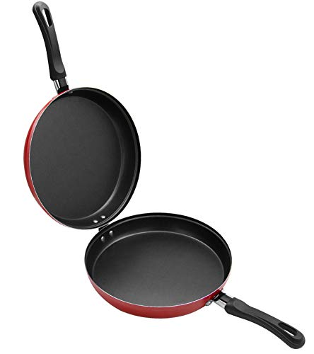 Sartén Doble para Tortilla, Aluminio Fundido Antiadherente, diametro 28 cm, Apta para cocinas de gas, eléctricas, cerámicas y Puede lavavajillas (Color Rojo)