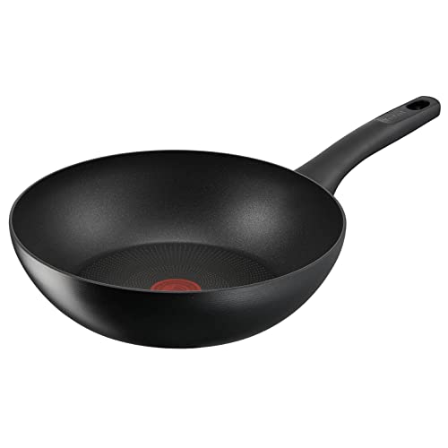 Tefal Wok Hard Titanium On - Sartén Wok antiadherente de 28 cm, revestimiento antiadherente Thermo-Signal, base Thermo-Fusion, resultados rápidos, embalaje ecológico, fabricado Francia, apto inducción