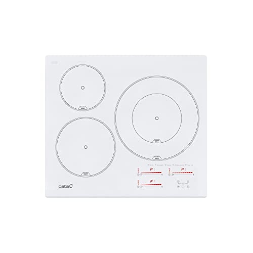 Cata, Placa de Inducción, Blanca, Modelo INSB 6030 WH, 3 Zonas de cocción, 9 Niveles de Potencia + Booster, Ancho de 60 cm