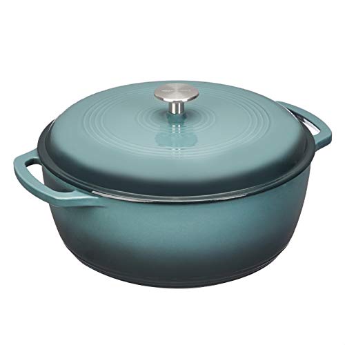 Amazon Basics – Redondo Olla de hierro fundido esmaltado, modelo SX-75QTH, 6.9 l, gris