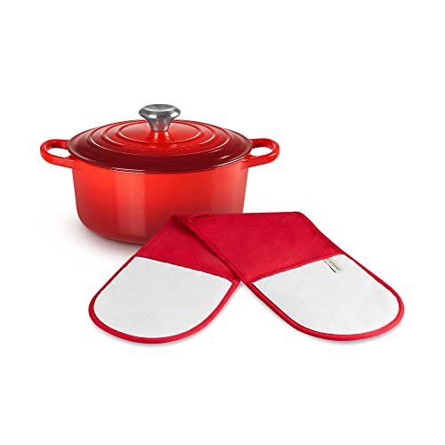 Le Creuset Colección Signature Hierro Fundido Cacerola Redonda + Manopla doble con presilla