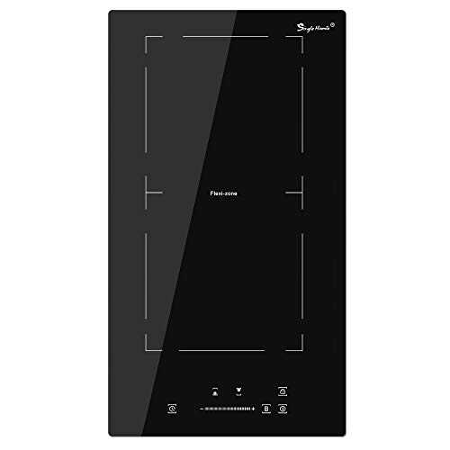 SINGLEHOMIE Placa De Inducción, Placa De Inducción Eléctrica Empotrada 3500W, Placa Domino De Zona Flexi para Función Barbacoa, Vitrocerámica Negra Brillante Placas De 30Cm
