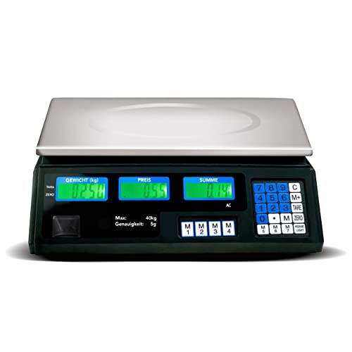 Báscula digital de acero inoxidable (40 kg5 g) con pantalla LCD, batería y nivel de burbuja, funcionamiento con batería, digital, báscula de precios, báscula de cocina, báscula de paquetes, báscula